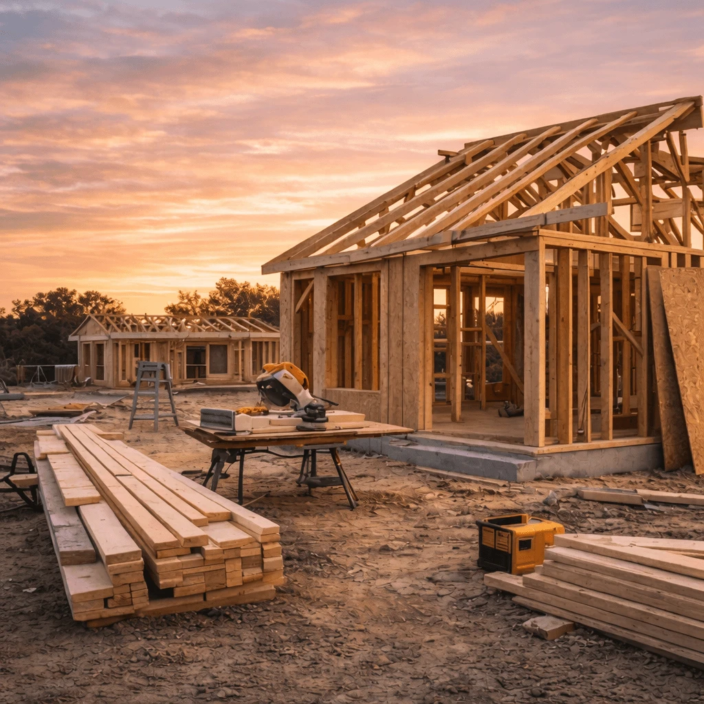 A traditional timber-framed build on site